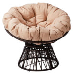 38" Ergonomic Swivel Wicker Papasan Chair with Thick Tufted Cushions, 360 Degree Rotatable Chairs for Living Room Bedroom Reading Room, Beige Cushion
