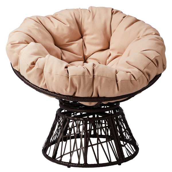 38" Ergonomic Swivel Wicker Papasan Chair with Thick Tufted Cushions, 360 Degree Rotatable Chairs for Living Room Bedroom Reading Room, Beige Cushion
