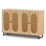 Natural PE Rattan Large Buffet Sideboard (50"), 4-Door Design with Removable Adjustable Shelves