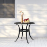 Phoenix Cast Aluminum Round Table, Patio End Table Side Table, Cast Aluminum Cocktail Table, Outdoor Bar Table, Black - Image 14