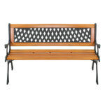 49" Garden Bench Patio Porch Chair Deck Hardwood Cast Iron Love Seat Weave Style Back - Image 4