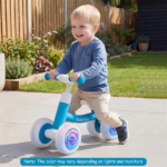 4 Wheel Kids Balance Bike with Light Up Wheels, 3 Level Adjustable Height Toddler Push Bike , No Pedal Gliding Bike with Safety Steering Limit - Blue - Image 2