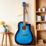 Blue 41-inch Dreadnought barrel-shaped cutaway acoustic guitar with pick, strings, capo, gig bag, tuner, wrench tool, and shoulder strap - Image 13