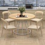 Natural 47" Round Dining Table , Family-Sized for 4-6 People, Hourglass Metal Base & Curved Tabletop - Image 2
