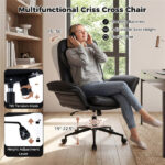 5-Position Adjustable Armrest Criss Cross Chair, Cat Scratch Leather Swivel Desk Chair with Side Pockets - Image 6