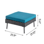 2 pcs armless sofa + 2 pcs corner sofa + 2 pcs footstool iron legs black rattan peacock green cushions woven rattan multi-piece set - Image 5