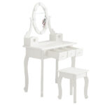 Kids Vanity Set with Mirror and Lights and Stool, 5 Storage Drawers, Pretend Play Princess Makeup Desk Dressing Table and Stool Set for Little Girls Age 3+, Macaroon White - Image 3