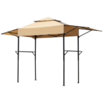 3.3x12.5FT Double Top Grill Gazebo, Khaki Polyester BBQ Canopy with Adjustable Side Sunshades, Black Powder Coated Folding Frame, Dual Mesh Trays & Carry Bag - Image 3