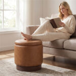 Brown 360° Swivel Storage Ottoman, 43.18×45.72cm Faux Leather Vanity Stool with 26.50L Hidden Space - Image 7