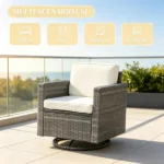 Cream White PE Wicker Outdoor Swivel Rocker – 360° Patio Glider Chair for Porch, Backyard, Deck - Image 4