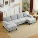 U-Shaped Sectional Sofa with 2 Short Chaise Lounges, 4 Seater Indoor Chenille Fabric Combination Couch, Plastic Legs, 111.4" L x 48.4" D x 33.1" H Living Room Furniture, Dark Beige Grey - Image 2