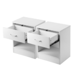 1-Drawer Bedside Table with Open Storage Space 2pcs Particleboard with Textured Melamine Surface Storage Cabinet 15.75*11.81*19.69in White - Image 6