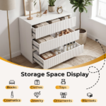 Handleless Grille-Finished 3-Drawer Bedside Table P2 Particleboard + MDF & Melamine Veneer + Thermoformed Drawer Dresser 23.62*12.99*22.05in White - Image 11