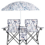 Portable Outdoor 2-Seat Folding Chair with Removable Sun Umbrella Coconut Tree - Image 10