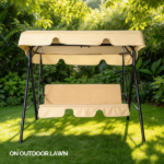 68*43*60 inch Khaki KD Model with Cushion Canopy Iron Oxford Fabric 250kg Iron Swing Set - Image 6