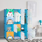 4-Layer 12-Grid 2-Hanging Rod Magic Cube Wardrobe, Plastic + Steel Wire Material with Animal Pattern, Pattern Door Blue Cabinet - Image 17