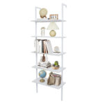 5-Shelf Wood Ladder Bookcase with Metal Frame, Industrial 5-Tier Modern Ladder Shelf Wood Shelves,White - Image 9