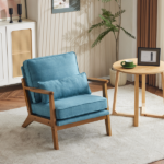 Mid-Century Oak Accent Chair - Linen-Cotton Navy Blue Upholstered Single Lounge Chair, Indoor Armchair with Sturdy Wood Frame (330LBS Weight Capacity) - Image 16