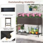 Brown PE Rattan Elevated Planter with Lower Shelf, 101.6×30.48×71.12cm Raised Garden Bed with Drainage - Image 5