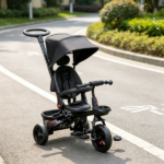Black Foldable Toddler Trike 1-5Y – Travel-Friendly with Storage, Reversible Seat, Safety Harness for Road Trips - Image 7