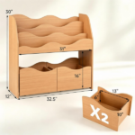 3-Tier Kids Bookshelf Toy Storage Organizer with 2 Rolling Drawers, Rounded Corner Anti-Tipping Toddler Bookcase Engineered Wood for Playroom Bedroom Nursery Classroom - Natural - Image 3