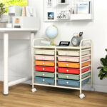 12-Drawer Rolling Storage Cart - 2-Row 10-Storey, Multicolor Drawers, 4 Wheels (2 Brake), White Frame-Macaron - Image 5