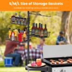 Upgraded BBQ Grill Caddy with Paper Towel Holder, Carbon Steel Griddle Storage Rack with Baskets & 10 Hooks, Rustproof Organizer with C-Clamp Base for Griddle Outdoor Table - Image 2