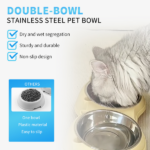 Anti slip base double cat food bowl, white stainless steel food and water bowl, easy to clean and detachable design, cat and dog pet feeder - Image 3
