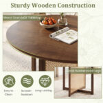 37.5" Round Dining Table for 2-4 People, Mid-Century Modern Kitchen Table with PE Rattan & Rubber Wood Legs - Image 6