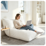 Beige Convertible Corduroy Bean Bag Floor Sofa for Adults, 76.5x55 Inch Sponge Filling Foldable Floor Mattress Guest Bed, Removable Washable Cover Large Lazy Lounger - Image 9