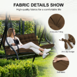 Outdoor Swing Cushions 55 Inch, Waterproof 4" Thick Porch Swing Cushion Replacement with Backrest and Ties, Comfortable 2-3 Seat Pation Swing Pad for Backyard, Garden, Lawn, Outdoor Furniture coffee - Image 3