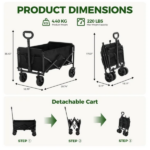 Collapsible Folding Wagon, Heavy Large Capacity Garden Wagon, Big Bucket Beach Cart with Multi-Terrain Brake Wheels for Outdoor Camping, Shopping, 28.7" X 18.7" X 35.4" Black (Shipment from Walmart) - Image 3