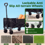 Collapsible Folding Wagon, Heavy Large Capacity Garden Wagon, Big Bucket Beach Cart with Multi-Terrain Brake Wheels for Outdoor Camping, Shopping, 28.7" X 18.7" X 35.4" Black (Shipment from Walmart) - Image 4
