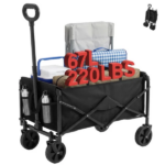 Collapsible Folding Wagon, Heavy Large Capacity Garden Wagon, Big Bucket Beach Cart with Multi-Terrain Brake Wheels for Outdoor Camping, Shopping, 28.7" X 18.7" X 35.4" Black (Shipment from Walmart) - Image 7