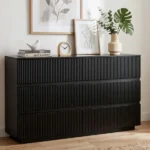 Handleless 6-Drawer Dresser with Grille Finish P2 Particleboard + MDF & Melamine Veneer + Vacuum-Formed Bedside Table 55.12*15.75*27.95in Black - Image 15
