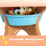 Brown Kids Table and 2 Chairs Set with 4 Storage Boxes, Toddler Activity Table for Drawing Playing Eating, Children Furniture for Indoor Outdoor - Image 6