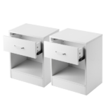 1-Drawer Bedside Table with Open Storage Space 2pcs Particleboard with Textured Melamine Surface Storage Cabinet 15.75*11.81*19.69in White - Image 5