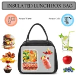 Beige Lingge Waterproof Insulated Lunch Box Bag, Large Capacity Portable Lunch Box Bag - Image 4