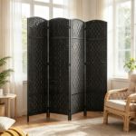 4 Panel Room Divider 70.9 Inch Tall Privacy Screen Portable Weave Partition Wall for Bedroom Coffee Space Separation - Image 7