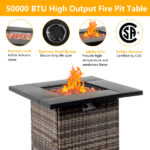28-Inch Fire Table 50000 BTU Gas Firepit with Volcanic Stone Black - Image 4
