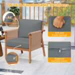 Gray Boho Patio Acacia Wood Chair with Woven Rope Armrests, Cushioned Outdoor Accent Chair for Porch Balcony - Image 7