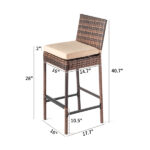 Set of 2 Patio Wicker Barstools, Outdoor Bar Height Chairs with Seat Cushions & Footrests for Patio Porch Backyard Living Room Balcony, Brown Gradient Rattan & Beige Cushion - Image 21