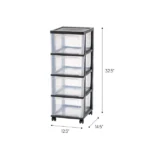 4-Drawer Narrow Plastic Storage Drawer Cart, Black, Set of 2 - Image 2