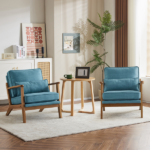 Mid-Century Oak Accent Chair - Linen-Cotton Navy Blue Upholstered Single Lounge Chair, Indoor Armchair with Sturdy Wood Frame (330LBS Weight Capacity) - Image 13