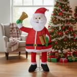 6FT Lighted Santa Claus Holding Bell Christmas Yard Decorations, Pre-lit Pull Up Santa with 200 Warm White LEDs, for Xmas Outdoor Holiday Indoor Decor Lighted Holiday Displays - Image 3