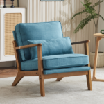 Mid-Century Oak Accent Chair - Linen-Cotton Navy Blue Upholstered Single Lounge Chair, Indoor Armchair with Sturdy Wood Frame (330LBS Weight Capacity) - Image 23