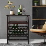 Solid Wood 18-Bottle Freestanding Wine Rack with Tabletop and Tray - Image 6