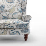 Modern Accent Chair with Retro Wood Legs, Comfy Upholstered Armchair, Floral Design Single Sofa Chair for Living Room Bedroom Office - Floral Blue - Image 14