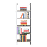 5-Shelf Wood Ladder Bookcase with Metal Frame, Industrial 5-Tier Modern Ladder Shelf Wood Shelves,Gray - Image 11
