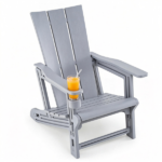 Gray Weatherproof HDPE Outdoor Adirondack Chair, 330LBS Capacity Ergonomic Patio Lounge Chair with Built-in Cup Holder, Snap-Together Tool-Free Assembly for Poolside Backyard - Image 4